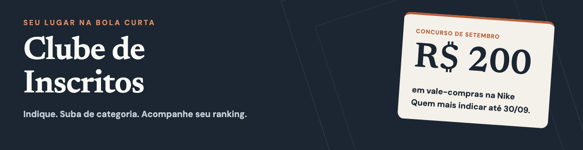 Clube de Inscritos — suas indicações, sua categoria e o concurso de setembro: R$ 200 em vale-compras na Nike para o primeiro lugar.